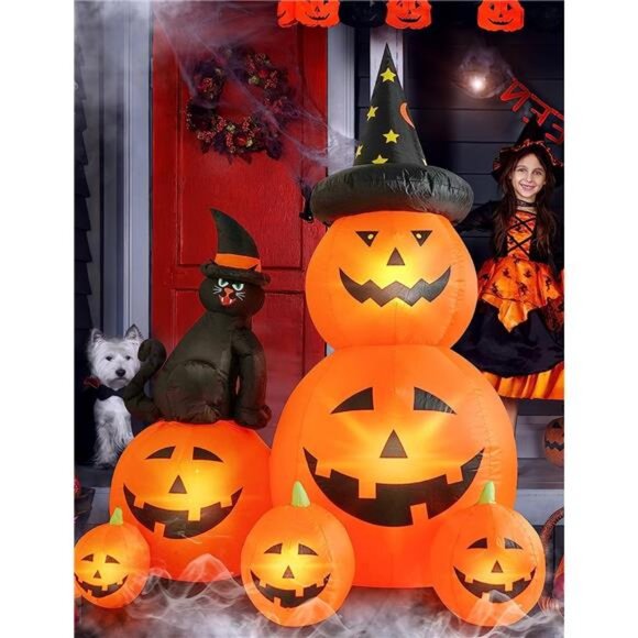 6 FT Halloween Inflatable Decorations Spooky Ghost Pumpkin Lighted and Witch's - Picture 6 of 7